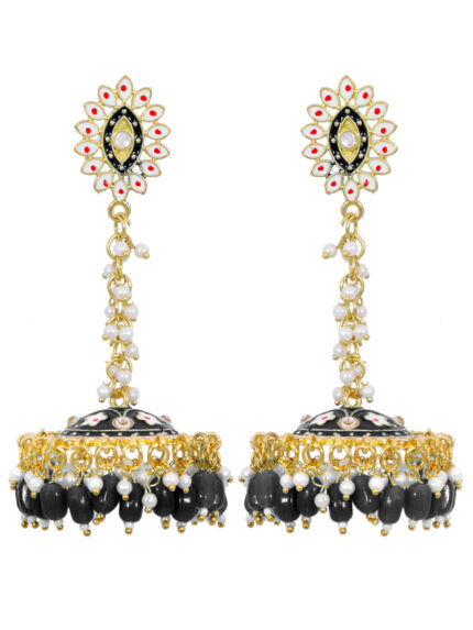 Black Meenakari Jhumki Earrings for Women