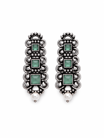Mint Green Stone Pearl Drop Earrings