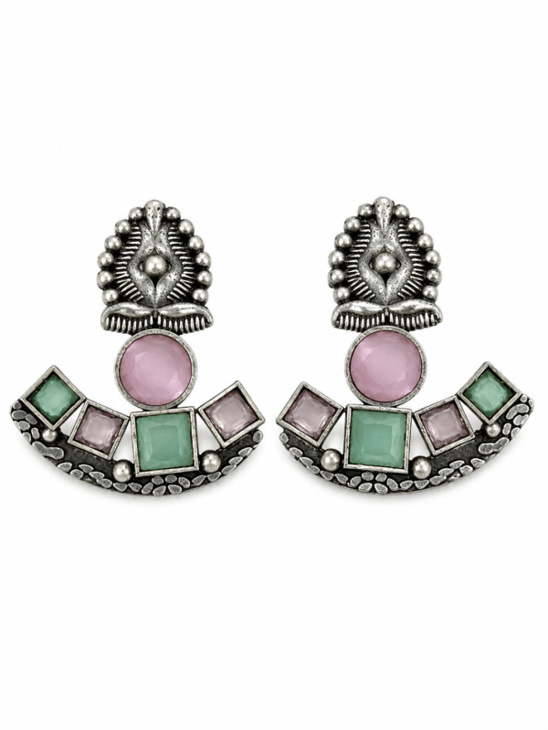 Pastel Stone Crescent Stud Earrings