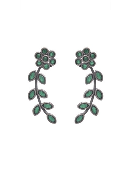 Green Stone Floral Vine Stud Earrings