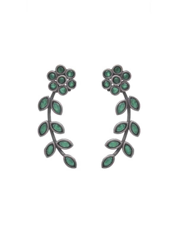 Green Stone Floral Vine Stud Earrings