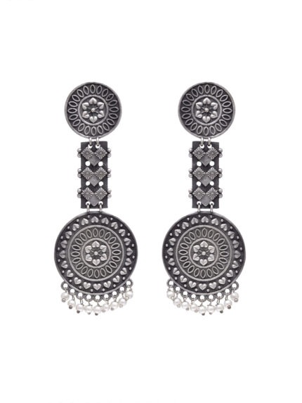 Silver Circular Pearl Drop Earrings