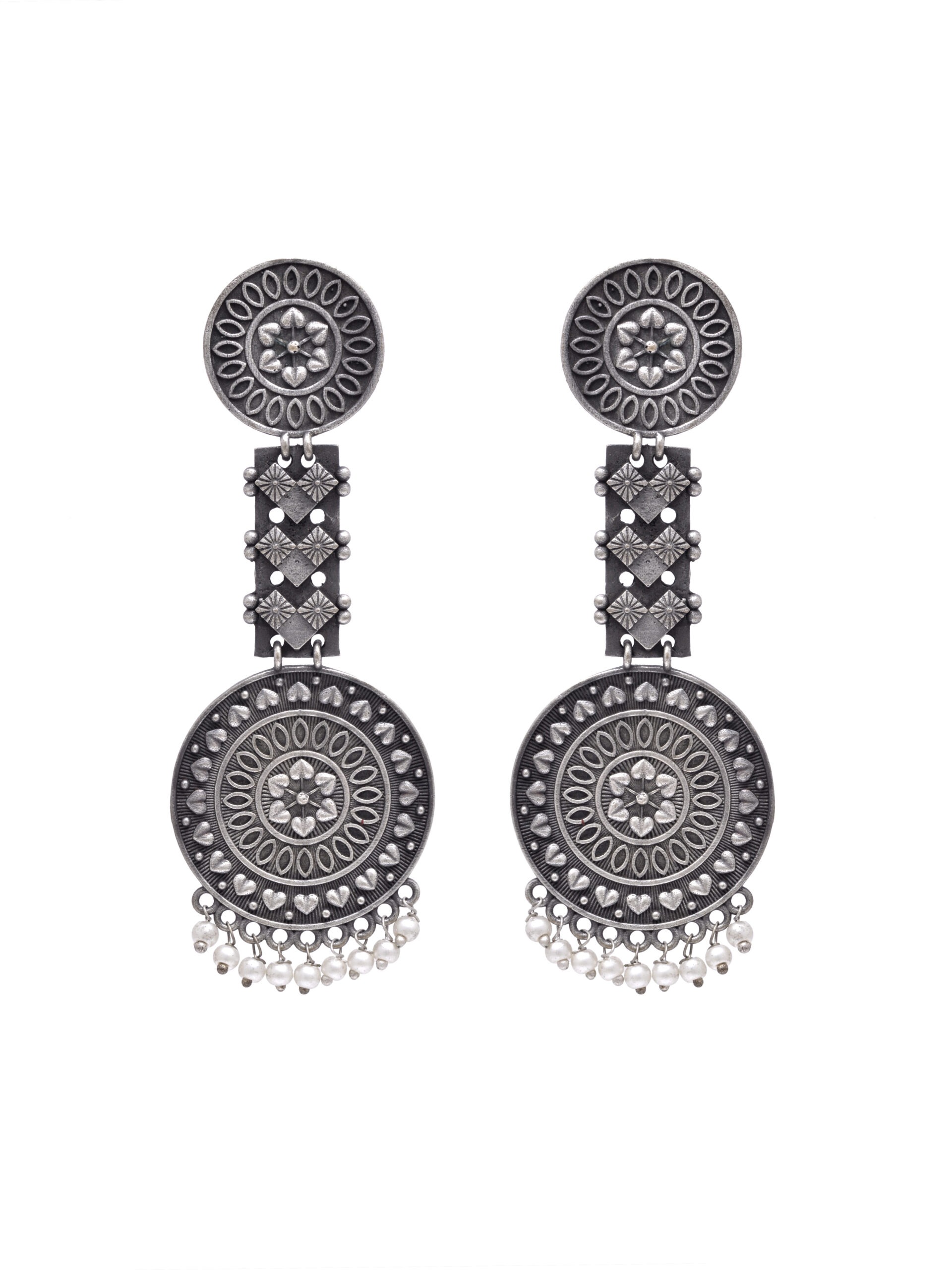 Silver Circular Pearl Drop Earrings Silver Circular Pearl Drop Earrings