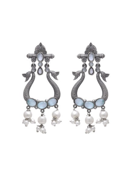 Swan Earrings with Sky Blue Stones & Pearl Drops