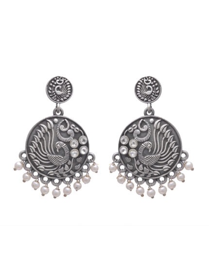 Peacock Medallion Earrings with Pearl Fringe